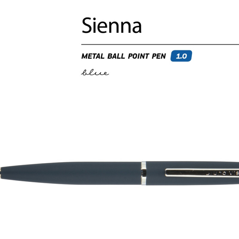 Ручка "Sienna" шариковая  автоматическая, синий металлический корпус, 1.0 мм, синяя