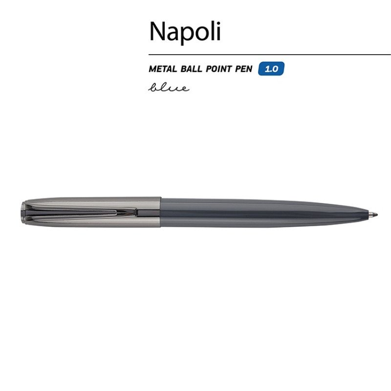 Ручка металлическая шариковая "Napoli", серый/вороненая сталь Ручка металлическая шариковая "Napoli", серый/вороненая сталь
