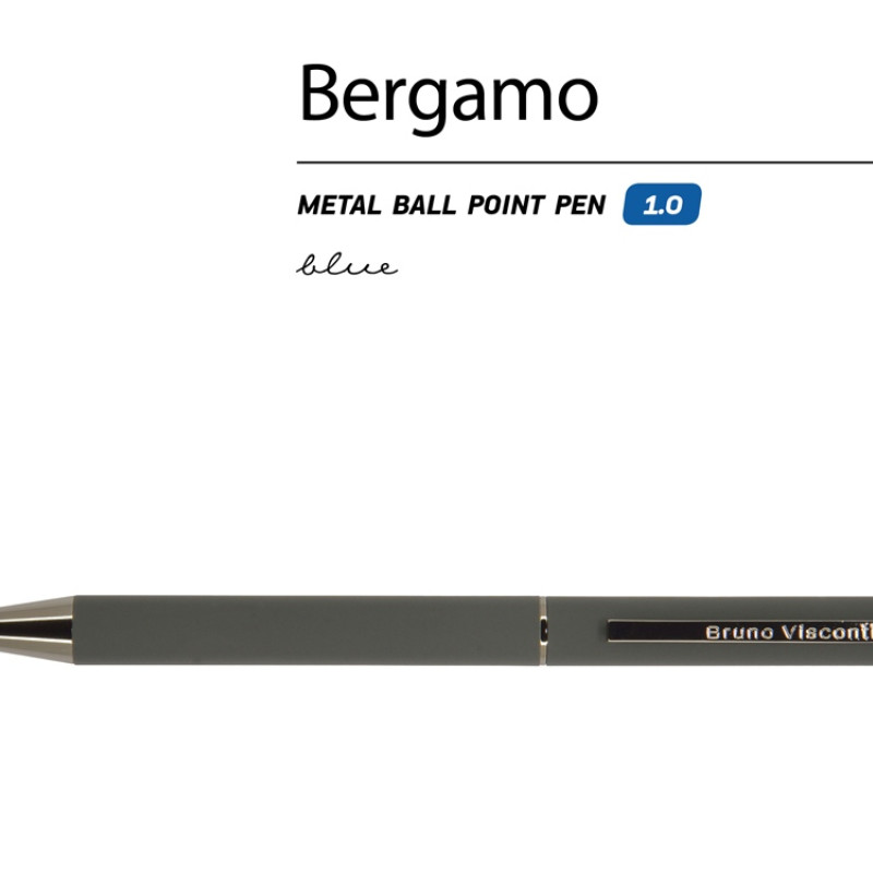 Ручка "Bergamo" шариковая автоматическая, серый металлический корпус, 0,7 мм, синяя