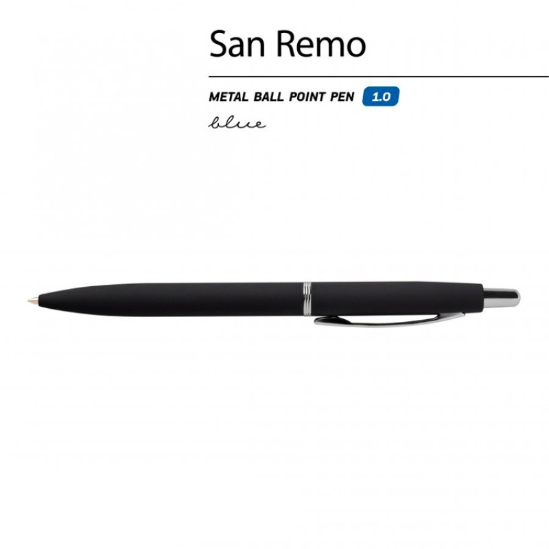 Ручка "SAN REMO" шариковая  автоматическая, черный металлический корпус, 1.00 мм, синяя