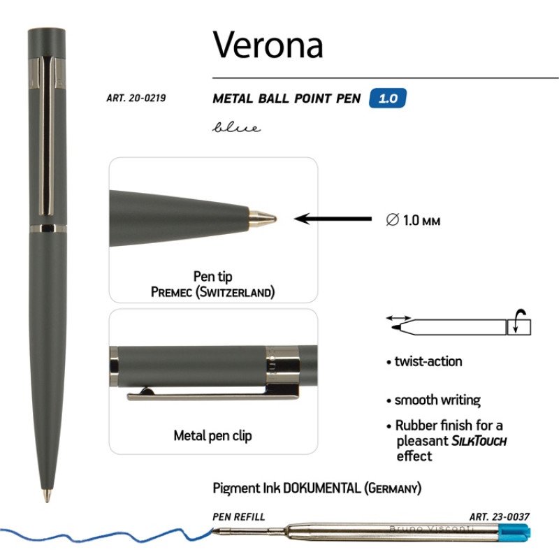 Ручка шариковая автоматическая BrunoVisconti "VERONA" цвет корпуса серый, soft-touch, 1 мм, синяя Ручка шариковая автоматическая BrunoVisconti "VERONA" цвет корпуса серый, soft-touch, 1 мм, синяя