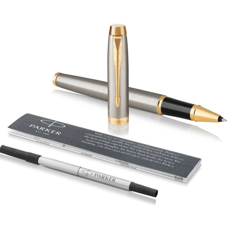 Ручка роллер «Parker IM Core Brushed Metal GT», серебристый/золотистый