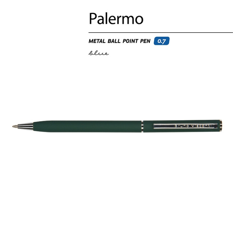 Ручка шариковая автоматическая BrunoVisconti® "PALERMO" цвет корпуса зеленый, soft-touch, 0.7 мм