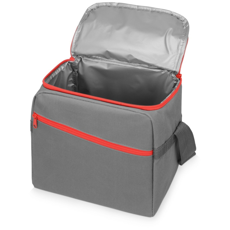 Изотермическая сумка-холодильник "Classic" c контрастной молнией, серый/красный