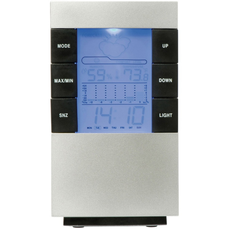 Настольная метеостанция Como с часами-будильником, серебристый/черный (Р)