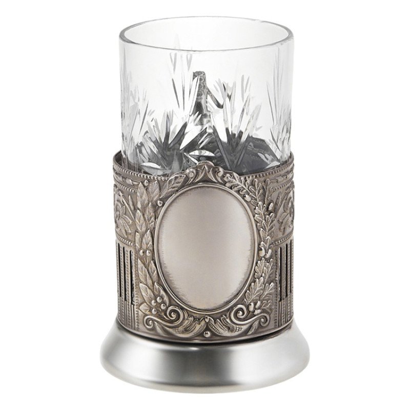 Чайный набор с подстаканником и фарфоровым чайником «ЭГОИСТ-М», серебристый/белый