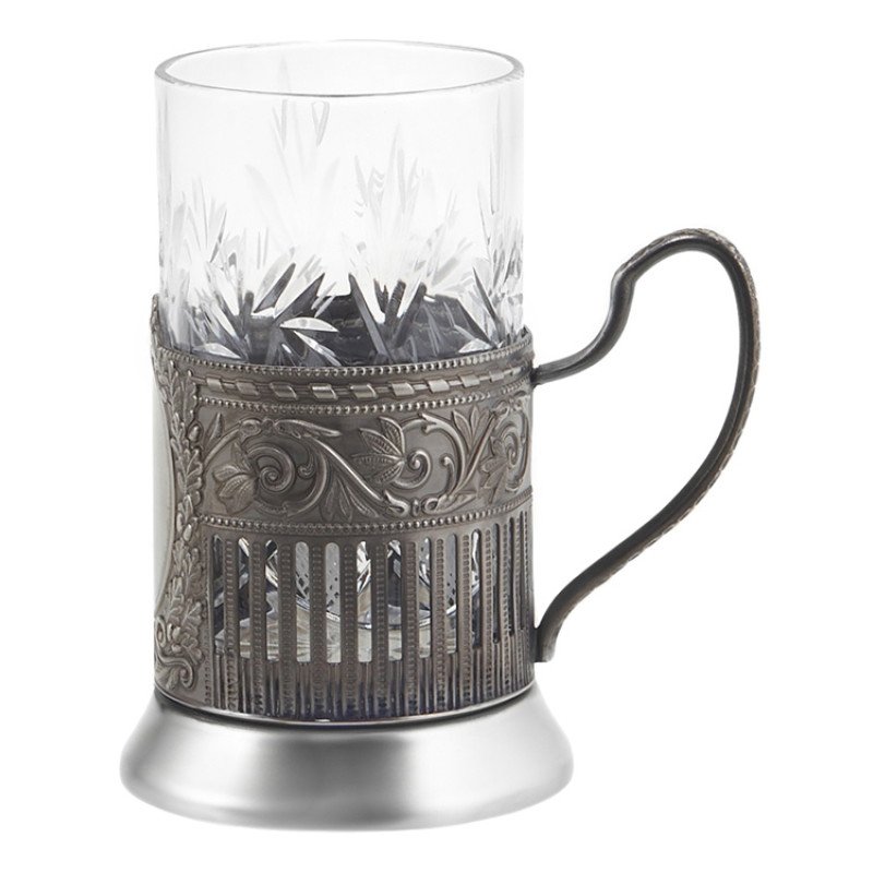 Чайный набор с подстаканником и фарфоровым чайником «ЭГОИСТ-М», серебристый/белый