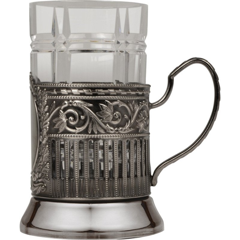 Подстаканник с хрустальным стаканом Базовый-М, серебристый/прозрачный