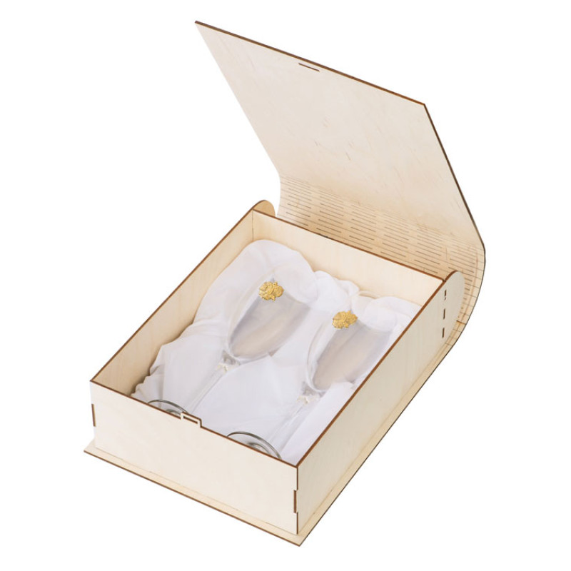 Набор бокалов для шампанского «За Россию» Chinelli в деревянной коробке