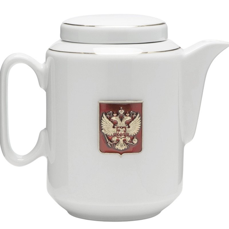 Чайный набор с подстаканником и фарфоровым чайником «ЭГОИСТ-Л», золотистый/белый