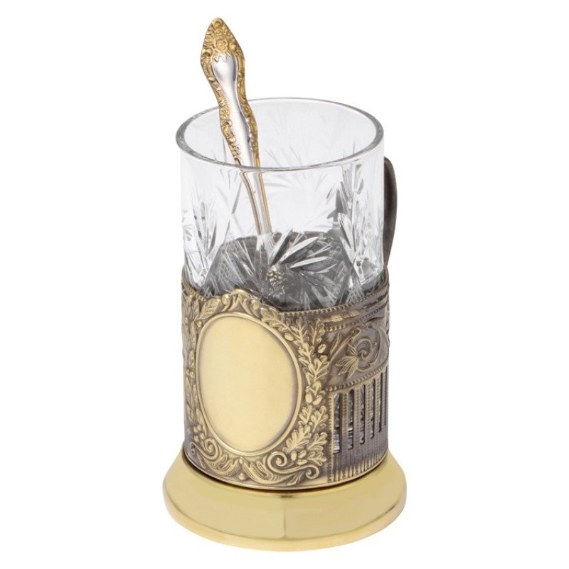 Чайный набор с подстаканником и фарфоровым чайником «ЭГОИСТ-Л», золотистый/белый