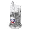 Подстаканник с хрустальным стаканом и ложкой РОССИЙСКИЙ-М, серебристый/прозрачный