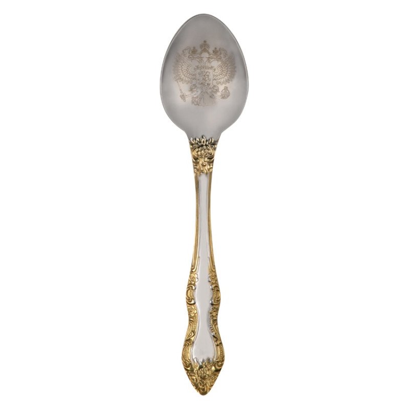 Подстаканник с хрустальным стаканом и ложкой РОССИЙСКИЙ-Л, золотистый/прозрачный