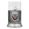 Подстаканник с хрустальным стаканом и ложкой РОССИЙСКИЙ-М, серебристый/прозрачный