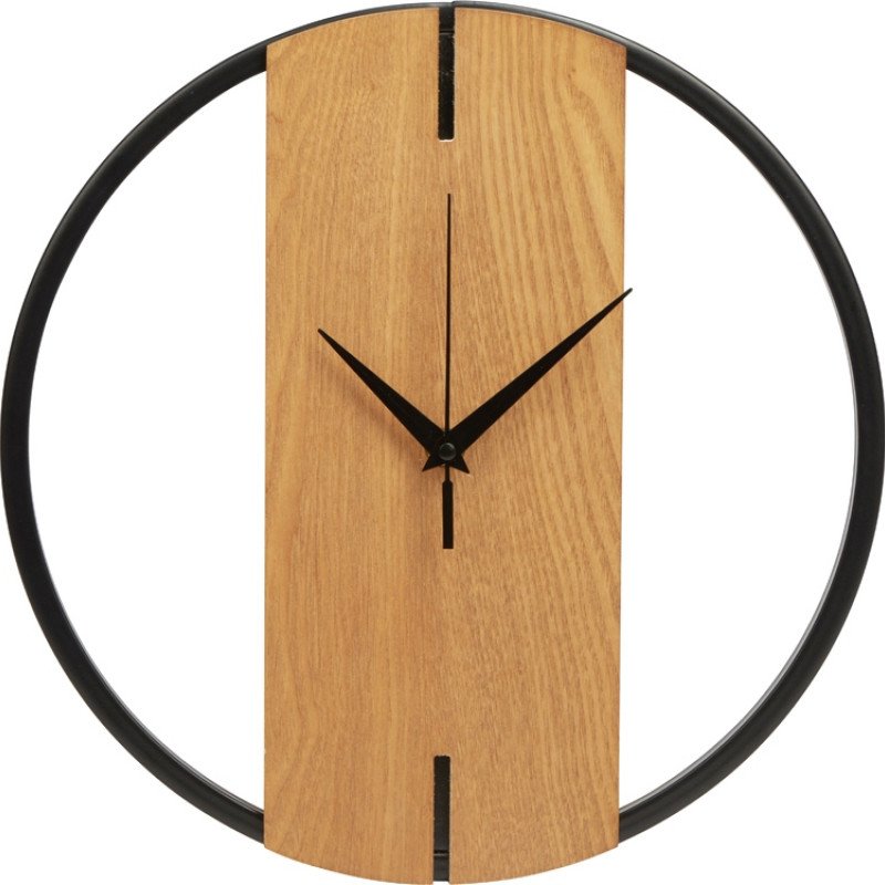 Деревянные часы с металлическим ободом, диаметр 30 см, "Time Wheel", натуральный/черный