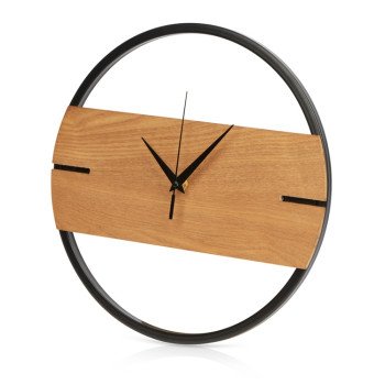 Деревянные часы с металлическим ободом, диаметр 30 см, "Time Wheel" горизонтальные, натуральный/черн