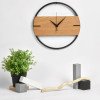 Деревянные часы с металлическим ободом, диаметр 30 см, "Time Wheel" горизонтальные, натуральный/черн