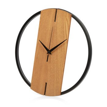 Деревянные часы с металлическим ободом, диаметр 30 см, "Time Wheel", натуральный/черный