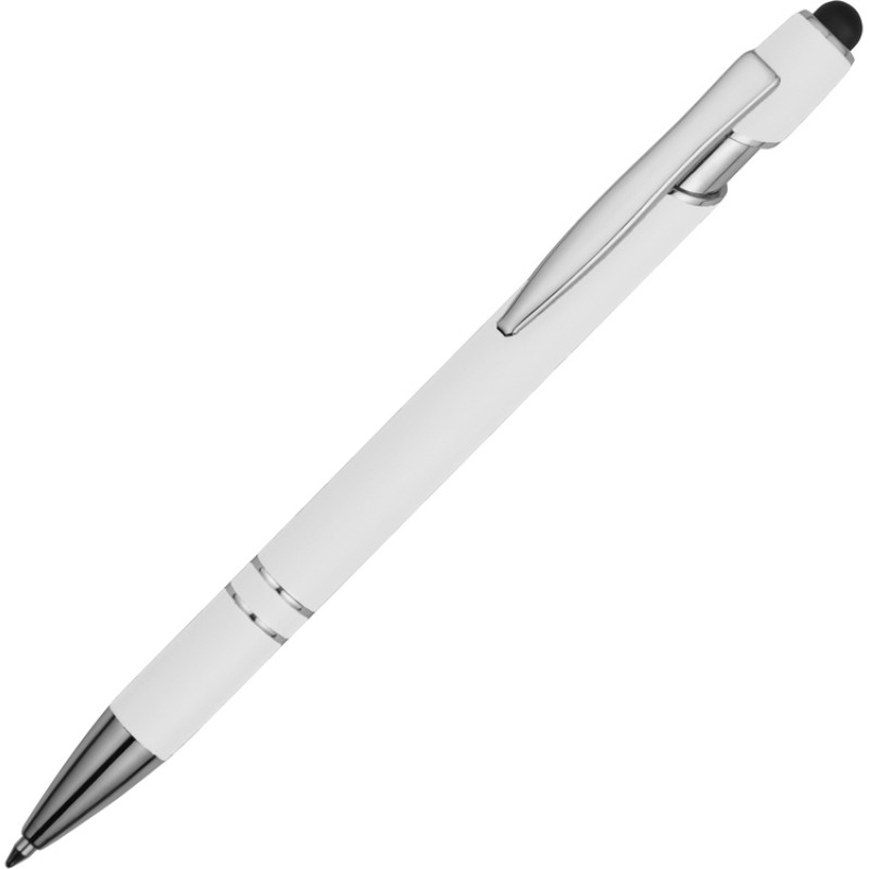 Ручка металлическая soft-touch шариковая со стилусом «Sway», белый/серебристый