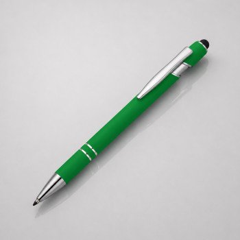 Ручка металлическая soft-touch шариковая со стилусом «Sway», зеленый/серебристый (Р)