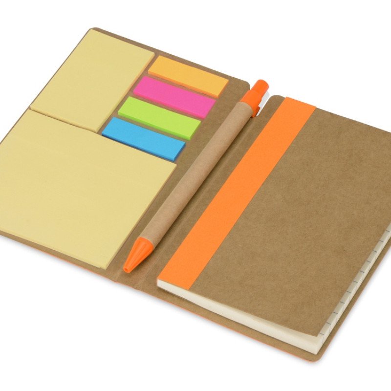 Блокнот А6 «Write and stick» с ручкой и набором стикеров, оранжевый