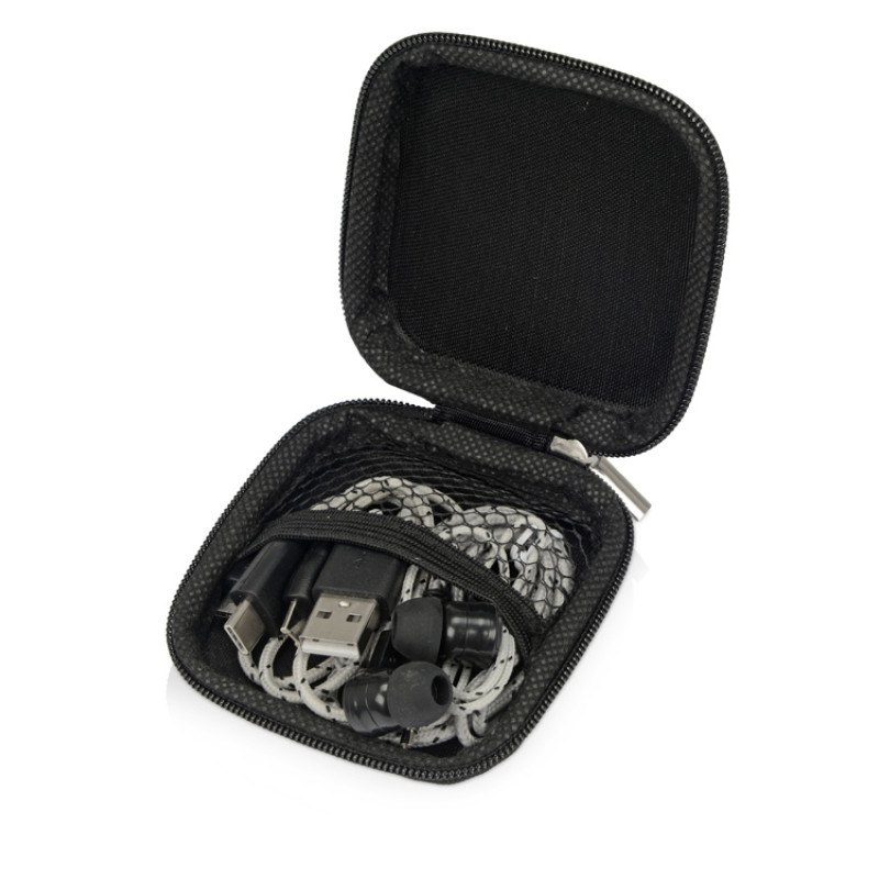 Набор с наушниками и зарядным кабелем 3-в-1 "In motion", серый Набор с наушниками и зарядным кабелем 3-в-1 "In motion", серый