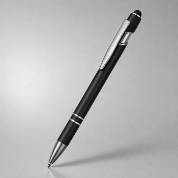 Ручка металлическая soft-touch шариковая со стилусом «Sway», черный/серебристый