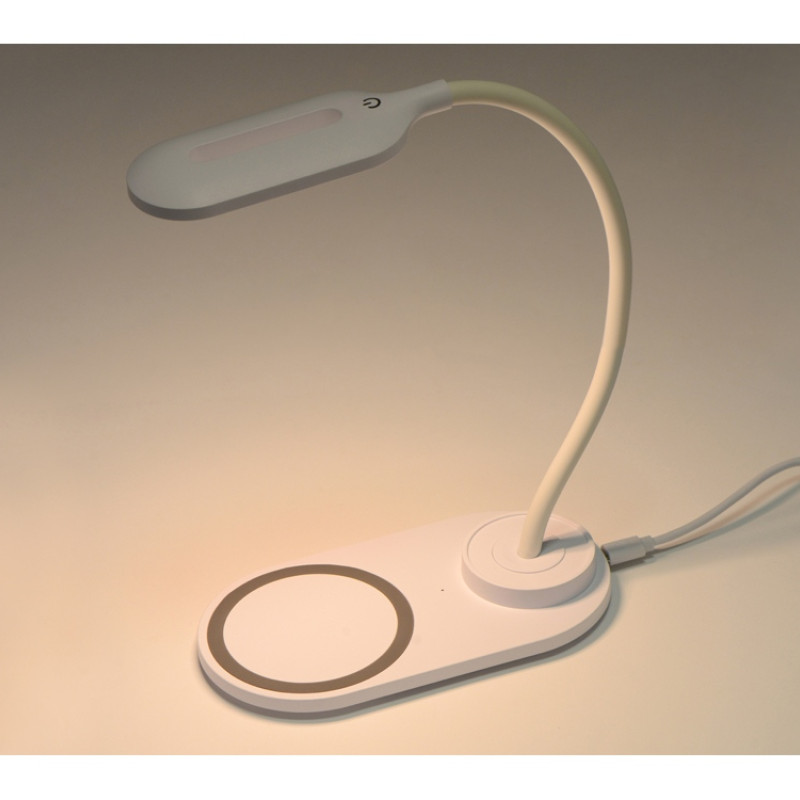 Настольный светильник с беспроводной зарядкой "Flamp", белый