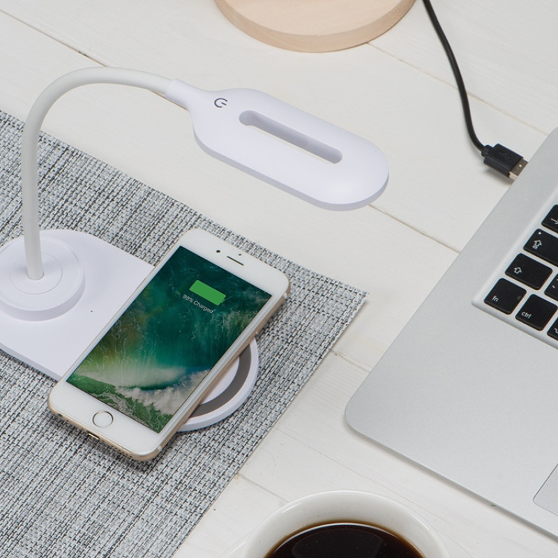 Настольный светильник с беспроводной зарядкой "Flamp", белый