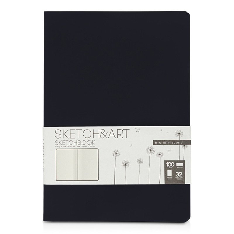 Скетчбук "Sketch & Art" в мягком переплете 147х210 мм, 32 л. бежевой бумаги 100 г/м2, черный