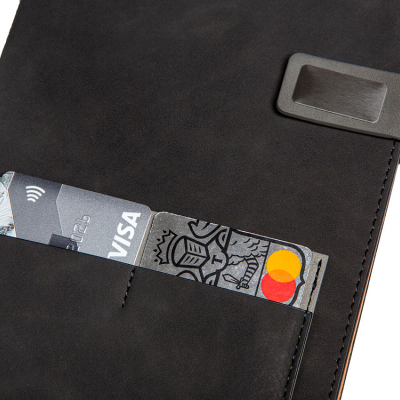 Бизнес блокнот А5 "Freya" с клапаном и карманом для визиток, твердая обложка, 128 листов, черный и свет