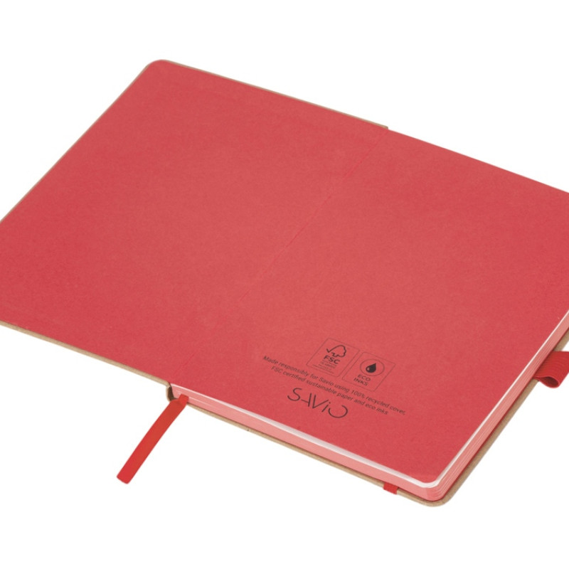 Блокнот A5 "Sevilia Color", твердая обложка из крафта, 80 листов, цветной срез и форзац, натуральный/красный