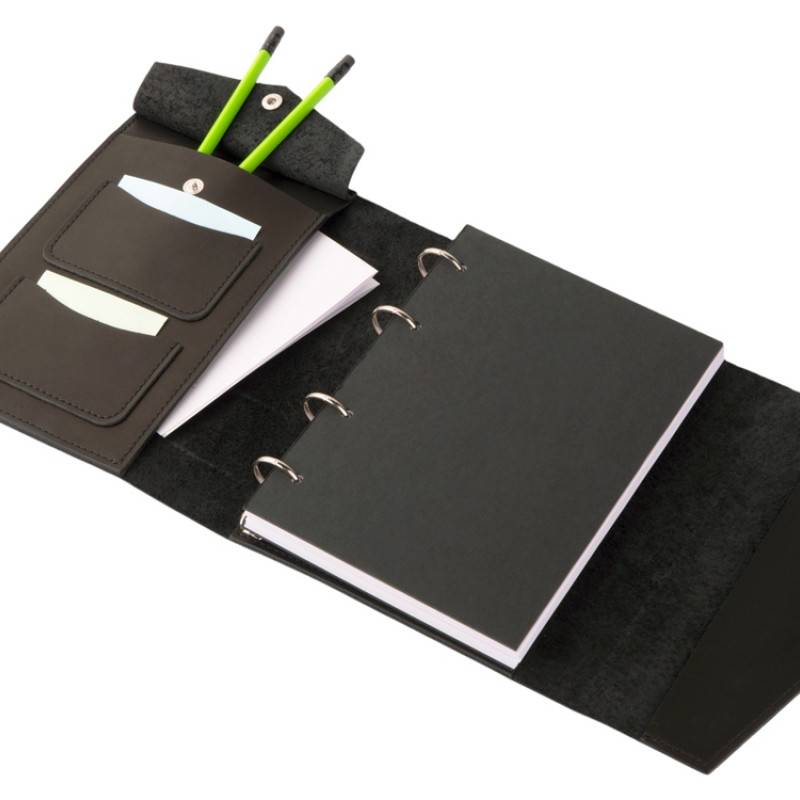 Блокнот кожаный А5 на кольцах, черный