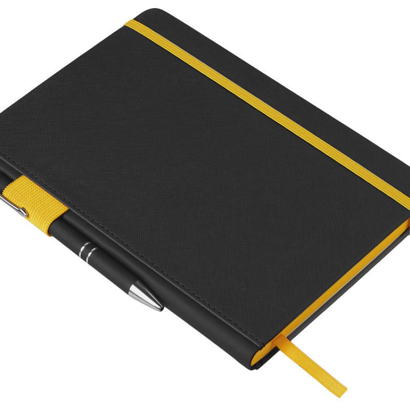 Бизнес блокнот "Bossy Junior" с цветным срезом, твердая обложка, 96 листов, черный и желтый