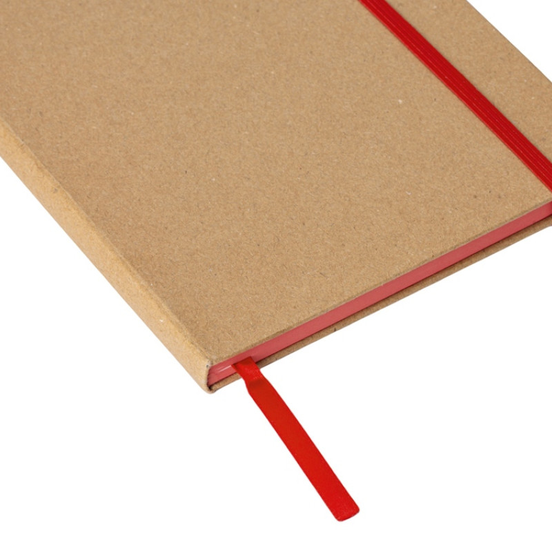 Блокнот A5 "Sevilia Color", твердая обложка из крафта, 80 листов, цветной срез и форзац, натуральный/красный