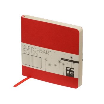 Скетчбук "Sketch & Art" в мягком переплете 145х145 мм, 100 л. бежевой бумаги 100 гр., красный