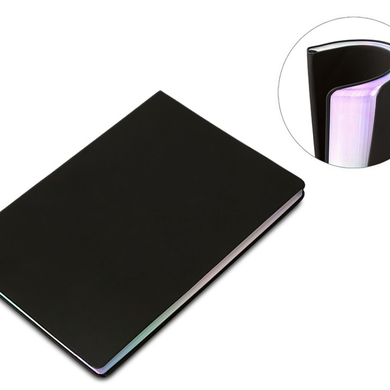 Блокнот А5 в гибкой обложке "Fellini" с голографическим срезом, черный