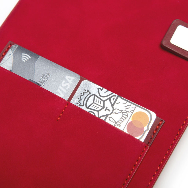 Бизнес блокнот А5 "Freya" с клапаном и карманом для визиток, твердая обложка, 128 листов, красный и бор