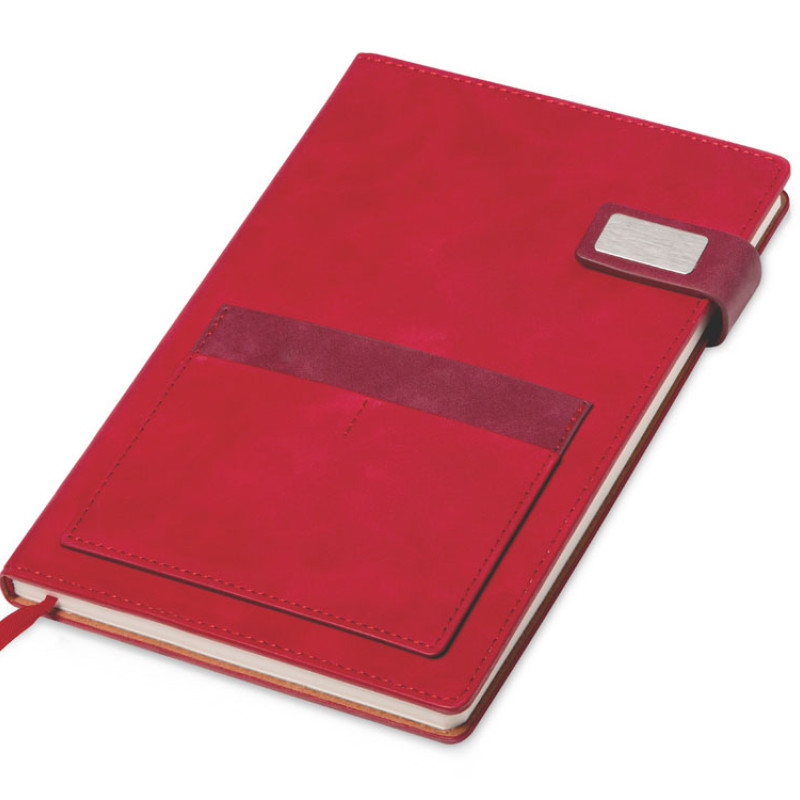 Бизнес блокнот А5 "Freya" с клапаном и карманом для визиток, твердая обложка, 128 листов, красный и бор