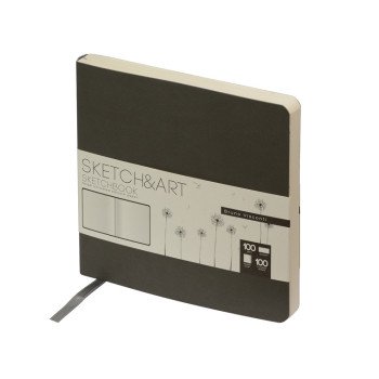 Скетчбук "Sketch & Art" в мягком переплете 145х145 мм, 100 л. бежевой бумаги 100 гр., серый