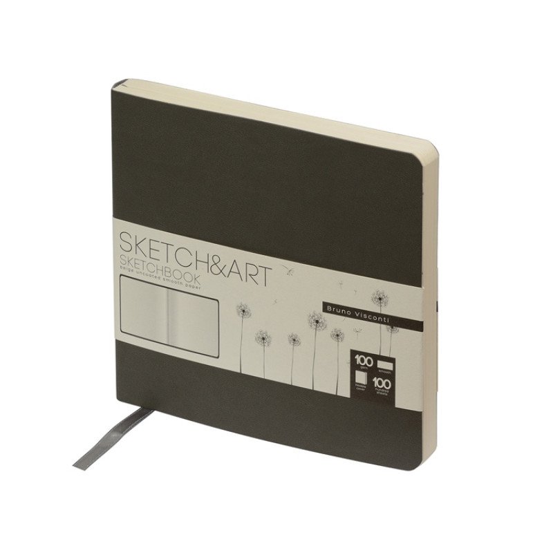 Скетчбук "Sketch & Art" в мягком переплете 145х145 мм, 100 л. бежевой бумаги 100 гр., серый