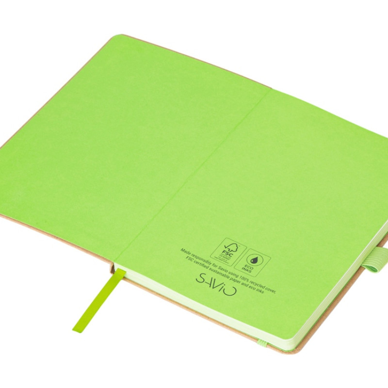 Блокнот A5 "Sevilia Color", твердая обложка из крафта, 80 листов, цветной срез и форзац, натуральный/зеленое яблоко