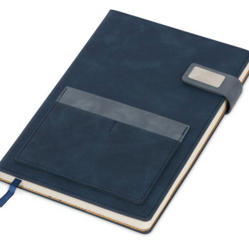 Бизнес блокнот А5 "Freya" с клапаном и карманом для визиток, твердая обложка, 128 листов, синий и темно