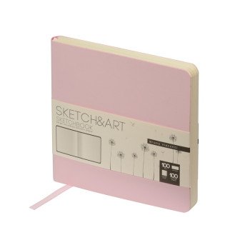 Скетчбук "Sketch & Art" в мягком переплете 145х145 мм, 100 л. бежевой бумаги 100 гр., розовый