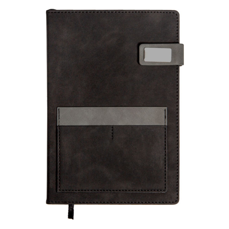 Бизнес блокнот А5 "Freya" с клапаном и карманом для визиток, твердая обложка, 128 листов, черный и свет