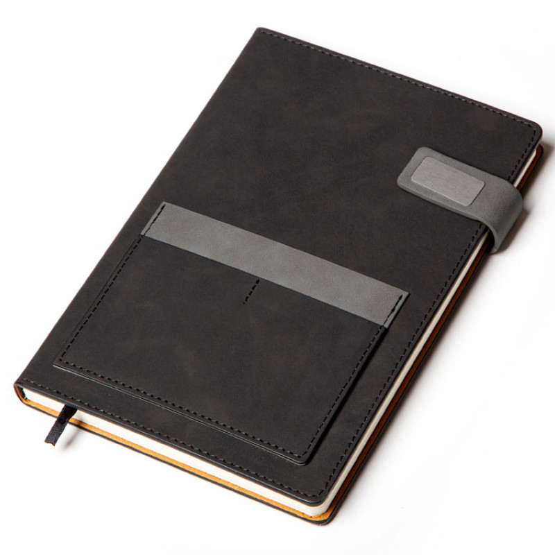 Бизнес блокнот А5 "Freya" с клапаном и карманом для визиток, твердая обложка, 128 листов, черный и свет