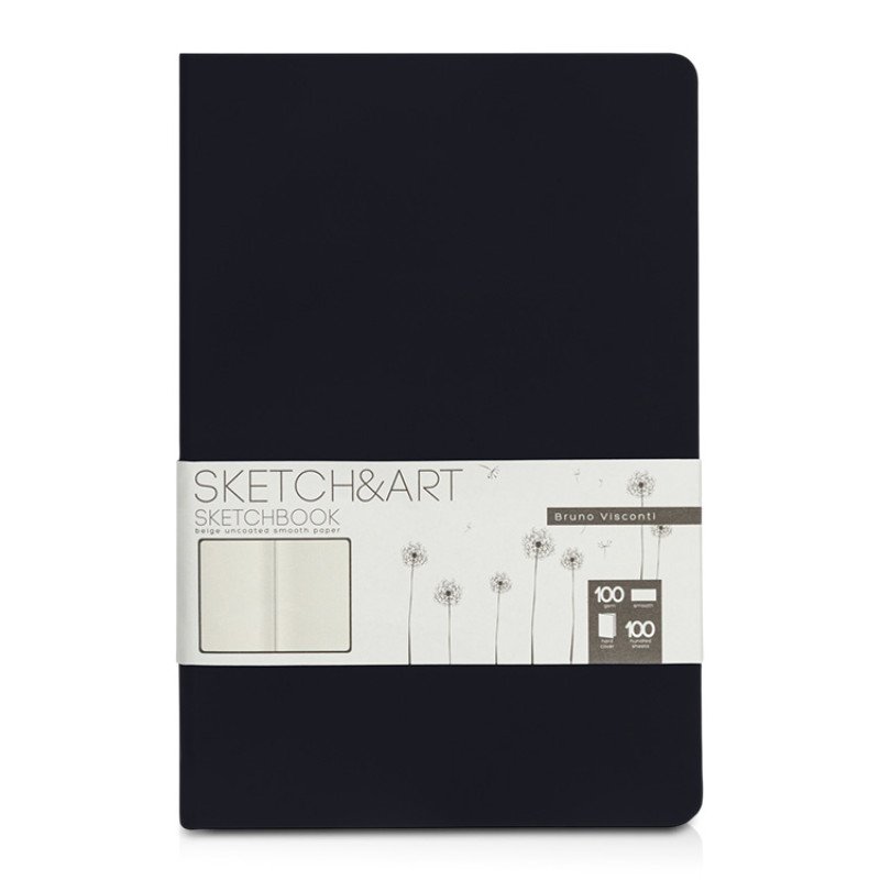 Скетчбук "Sketch & Art" в твердом переплете 143х216 мм, 100 л. бежевой бумаги 100 г/м2, черный