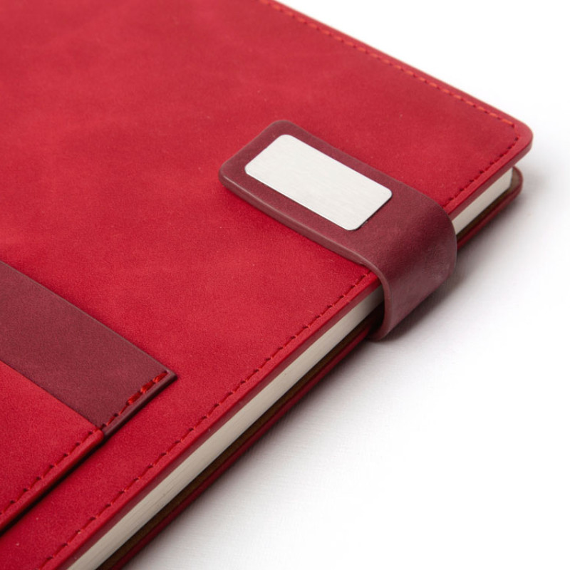Бизнес блокнот А5 "Freya" с клапаном и карманом для визиток, твердая обложка, 128 листов, красный и бор