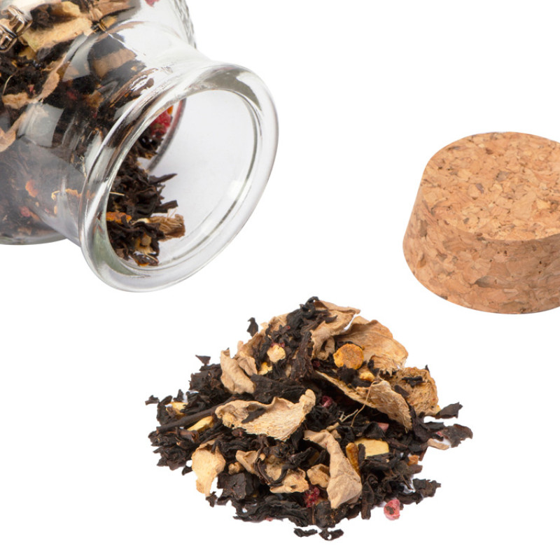 Чай черный, с соком имбиря, кусочками апельсина и малины, 100г