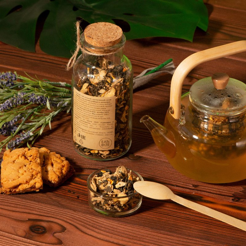 Чай зеленый, с соком имбиря и кусочками имбиря/апельсина, 150г